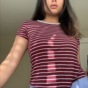 Wine red stripped short sleeve